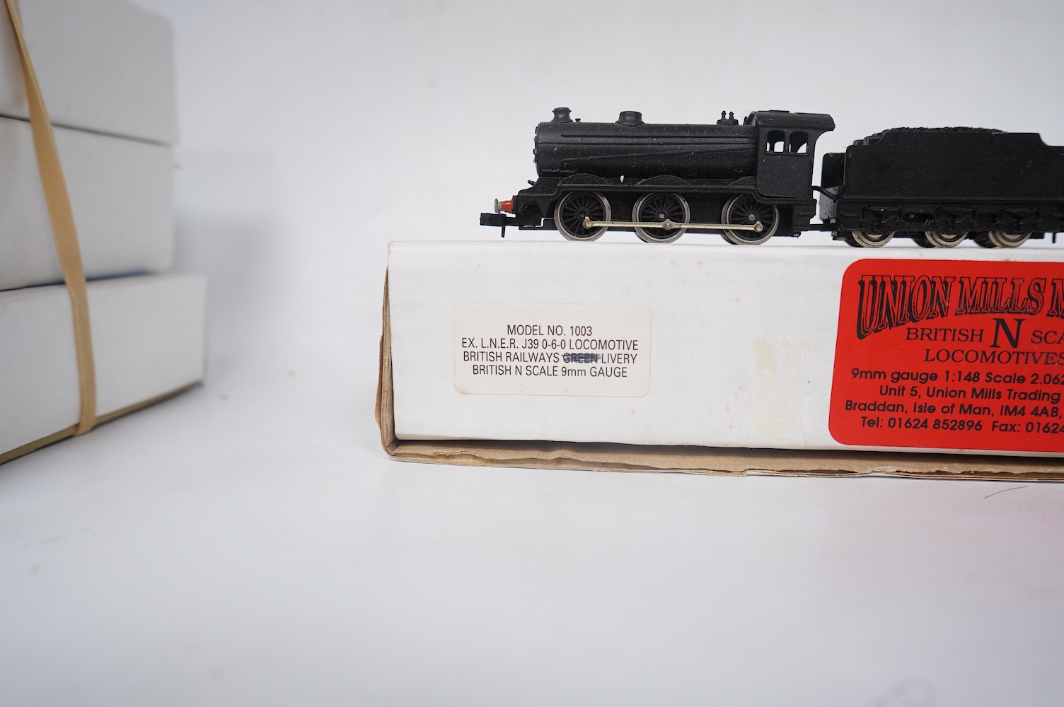 Two boxed Union Mills Models N gauge railway LNER/BR locomotives; a Class J39, and a Class J39, 64829. Condition - good.